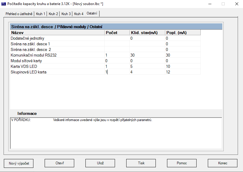 Kalkulačka Morley – baterie a smyčky – ostatní