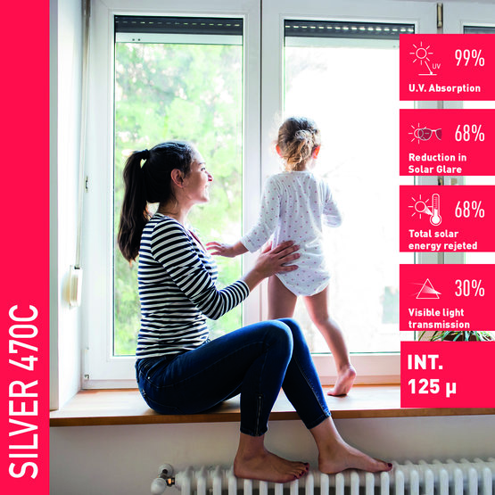 Solar Screen SILVER 470 C protisluneční interiérová fólie zrcadlová