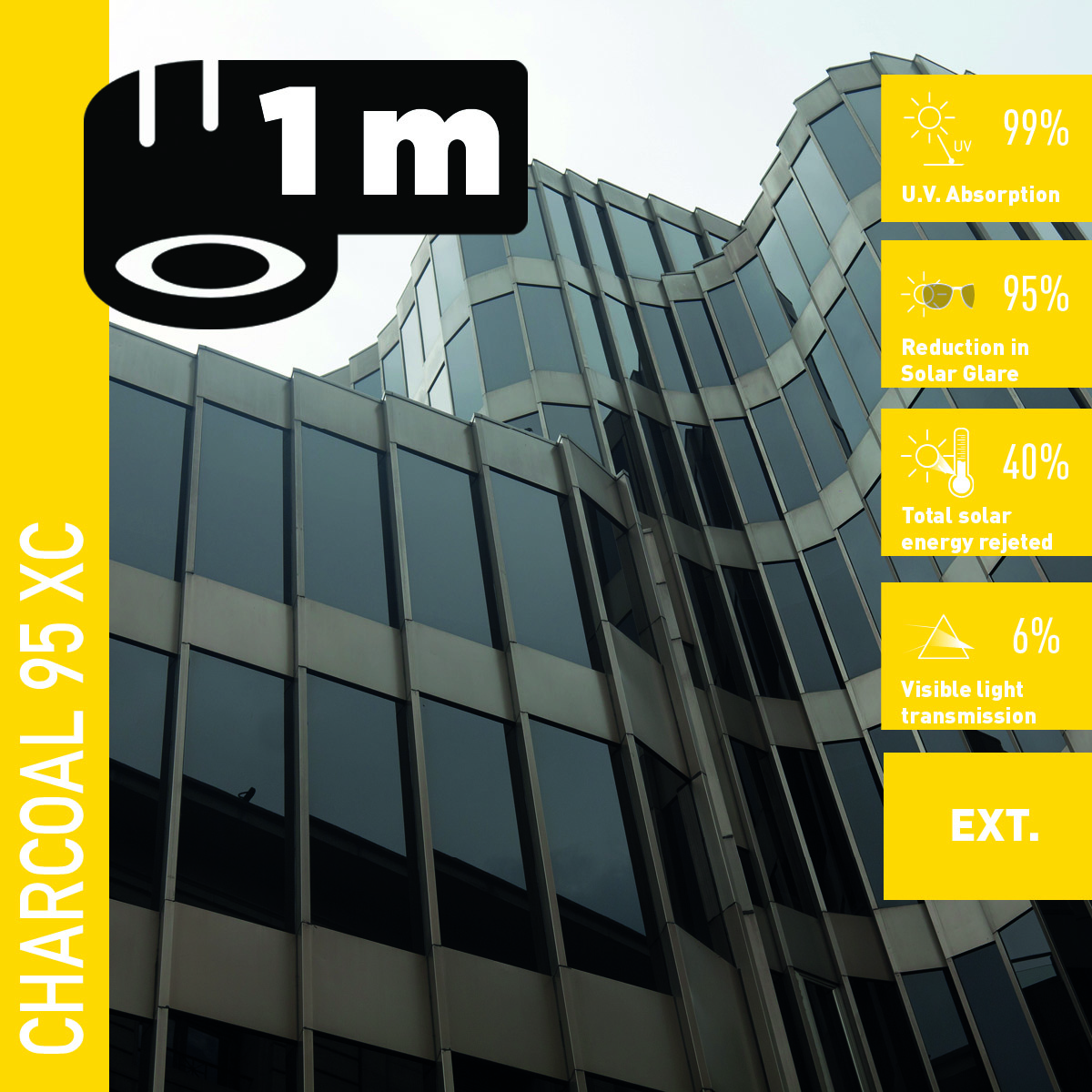 Solar Screen CHARCOAL 95 XC (bm) protisluneční exteriérová fólie černá