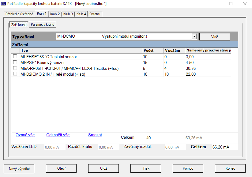 Kalkulačka Morley – baterie a smyčky – kruh 1