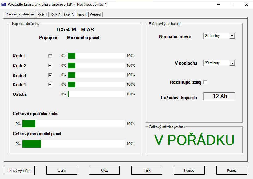 Kalkulačka Morley – baterie a smyčky – výsledek